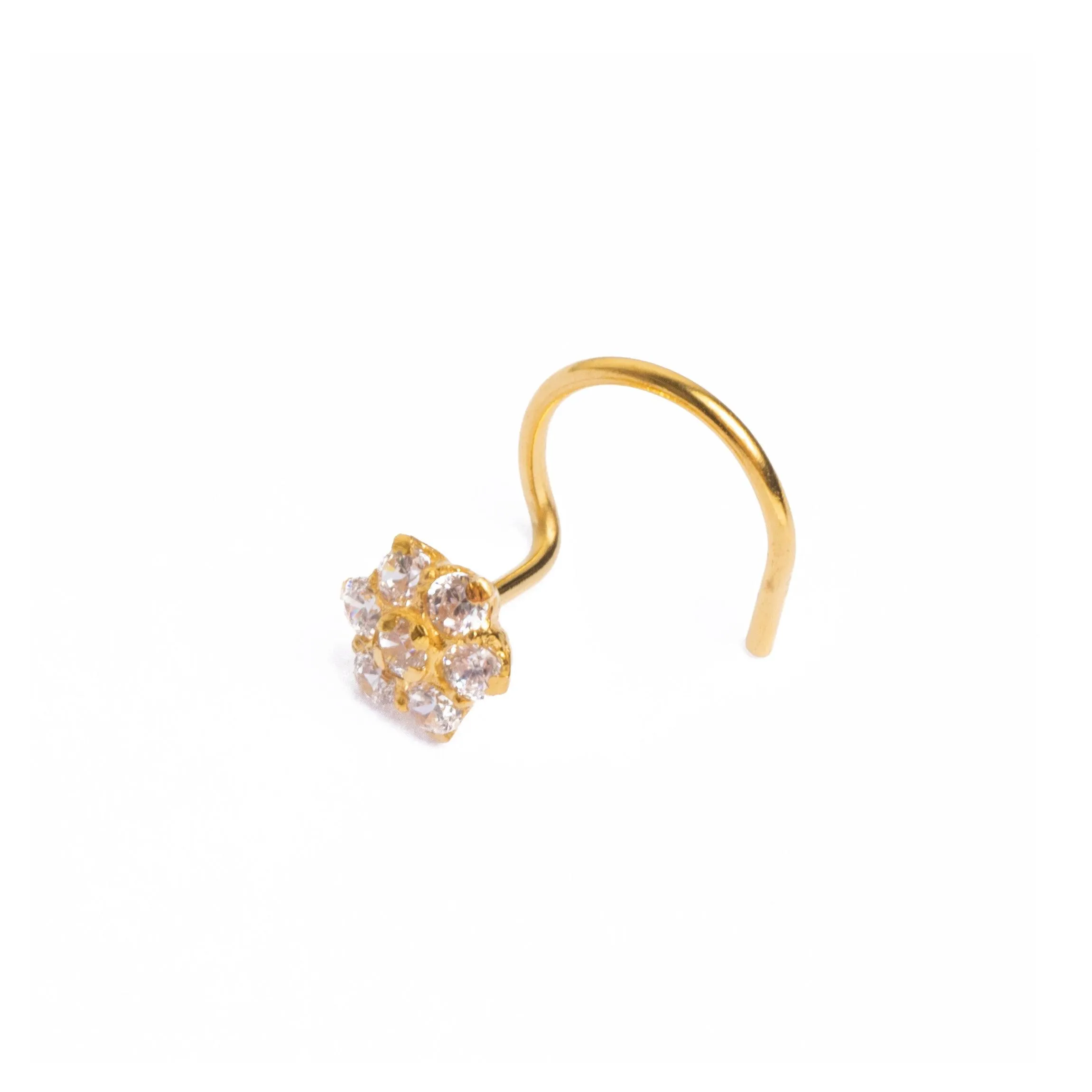 18ct Yellow Gold Wire Coil Back Nose Stud set with Seven Cubic Zirconias (4mm - 5mm) NIP-5-040