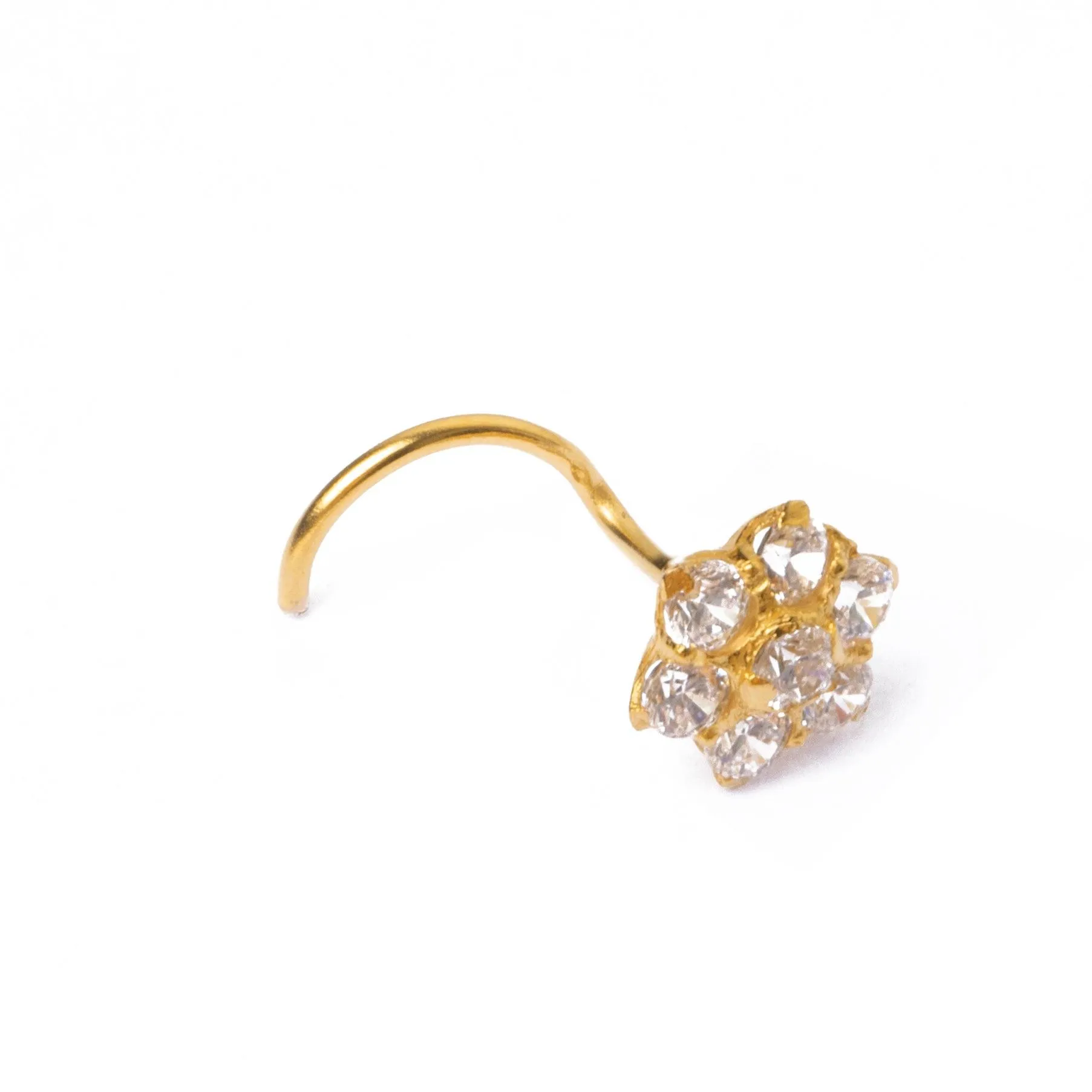 18ct Yellow Gold Wire Coil Back Nose Stud set with Seven Cubic Zirconias (4mm - 5mm) NIP-5-040