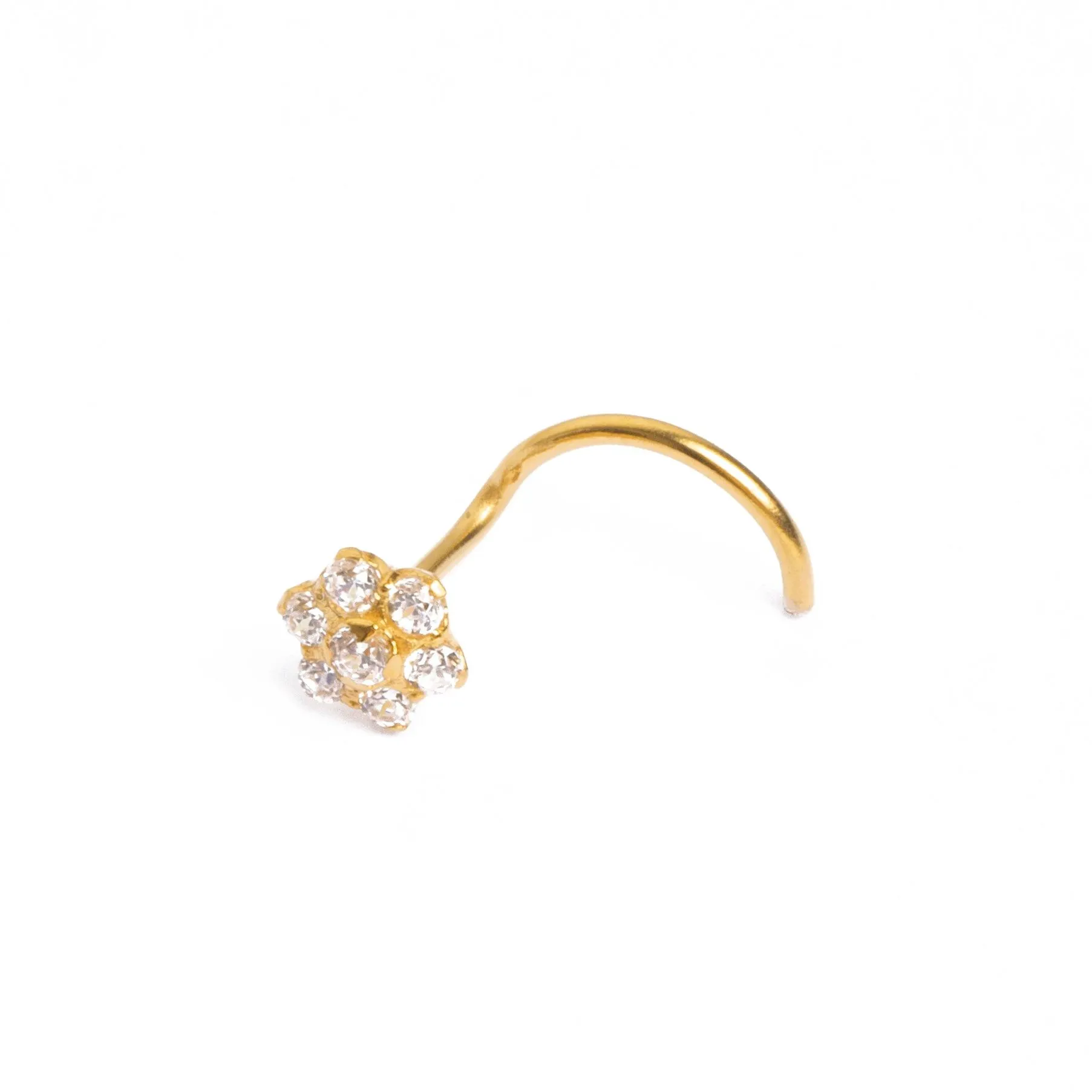 18ct Yellow Gold Wire Coil Back Nose Stud set with Seven Cubic Zirconias (4mm - 5mm) NIP-5-040