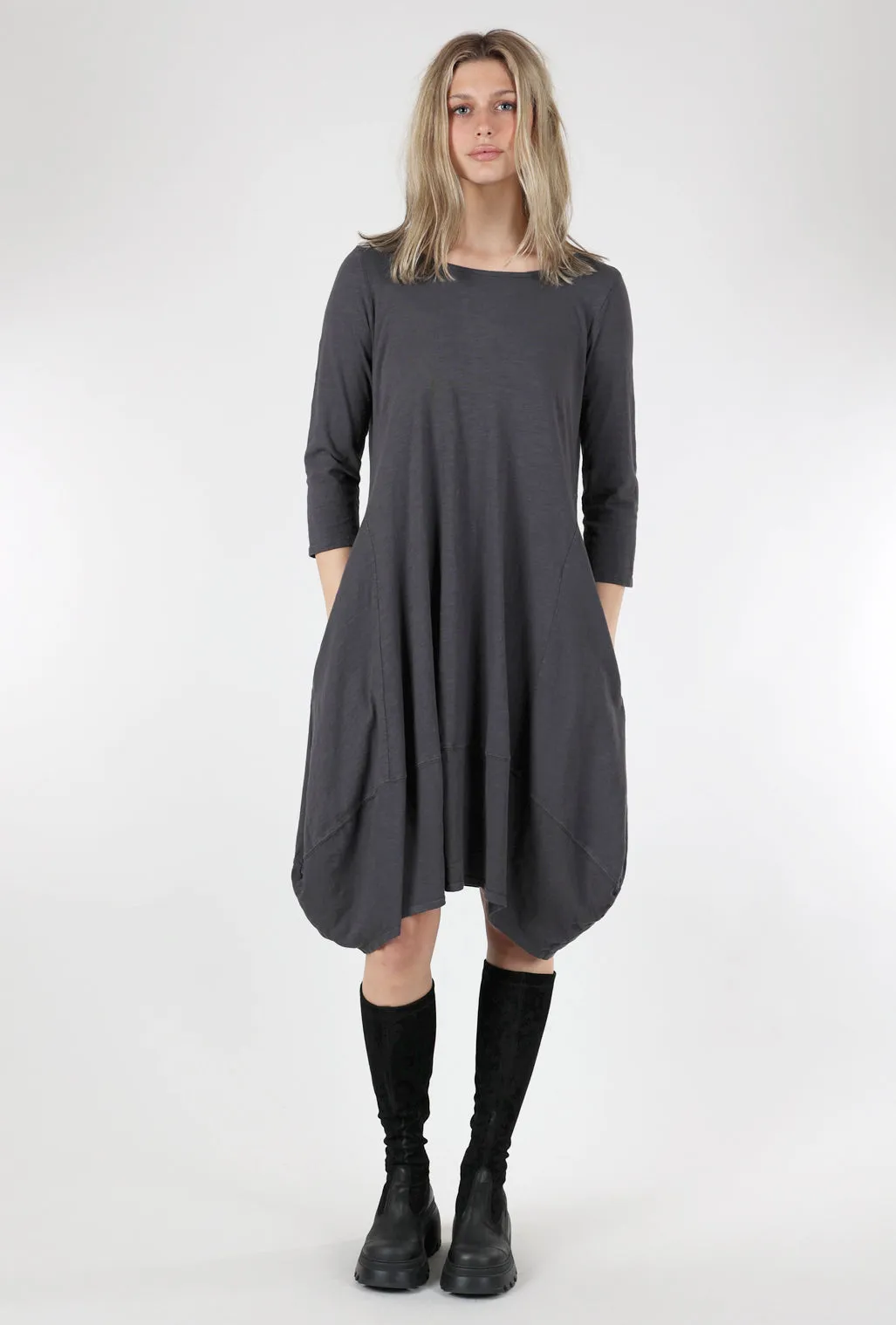 3/4-Sleeve Tulip Dress, Coal