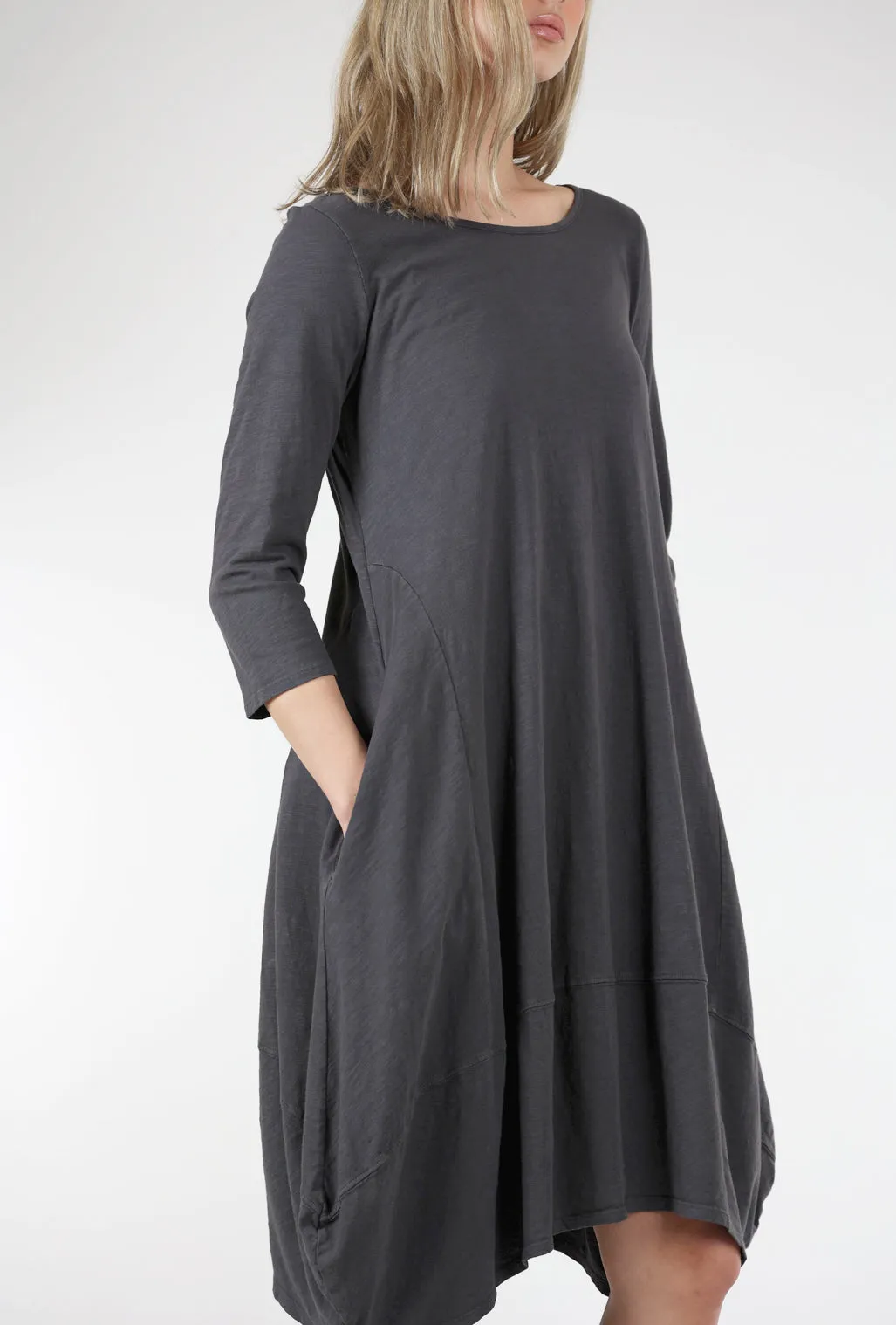 3/4-Sleeve Tulip Dress, Coal