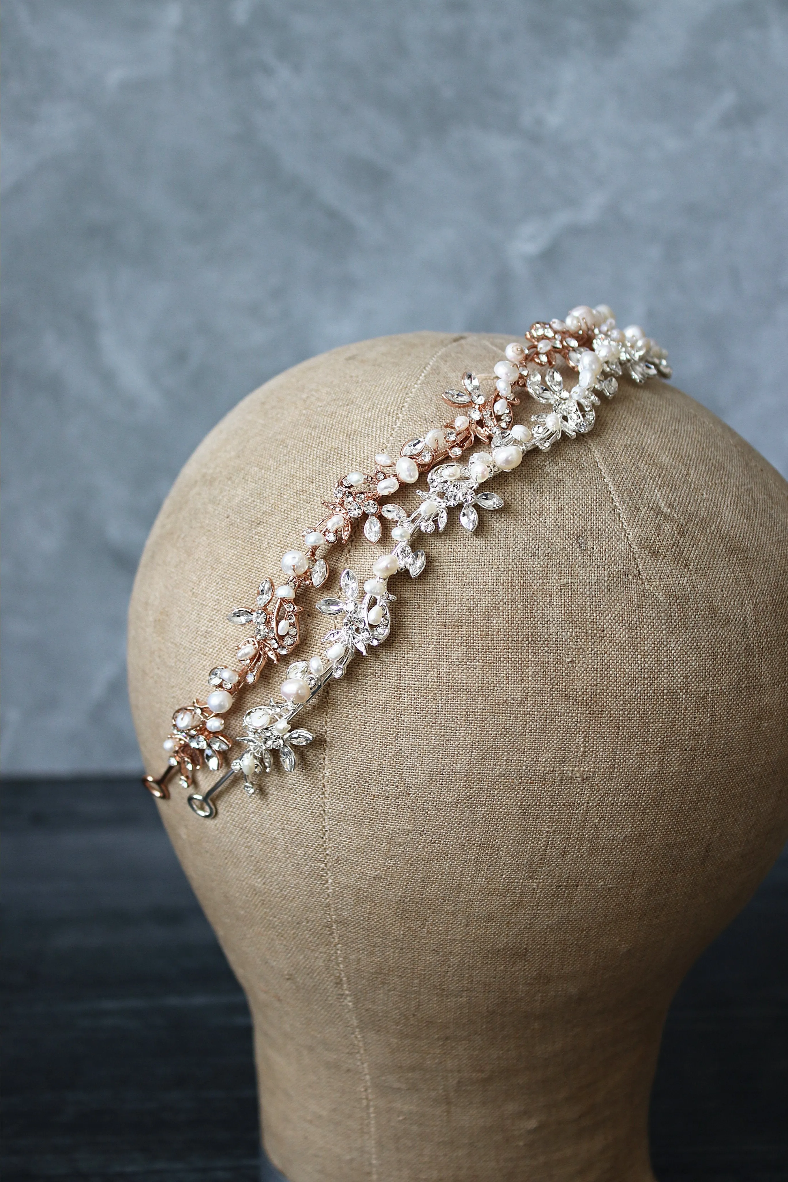 ABIGAIL Rose Gold and Freshwater Pearl and Crystal Wedding Headband