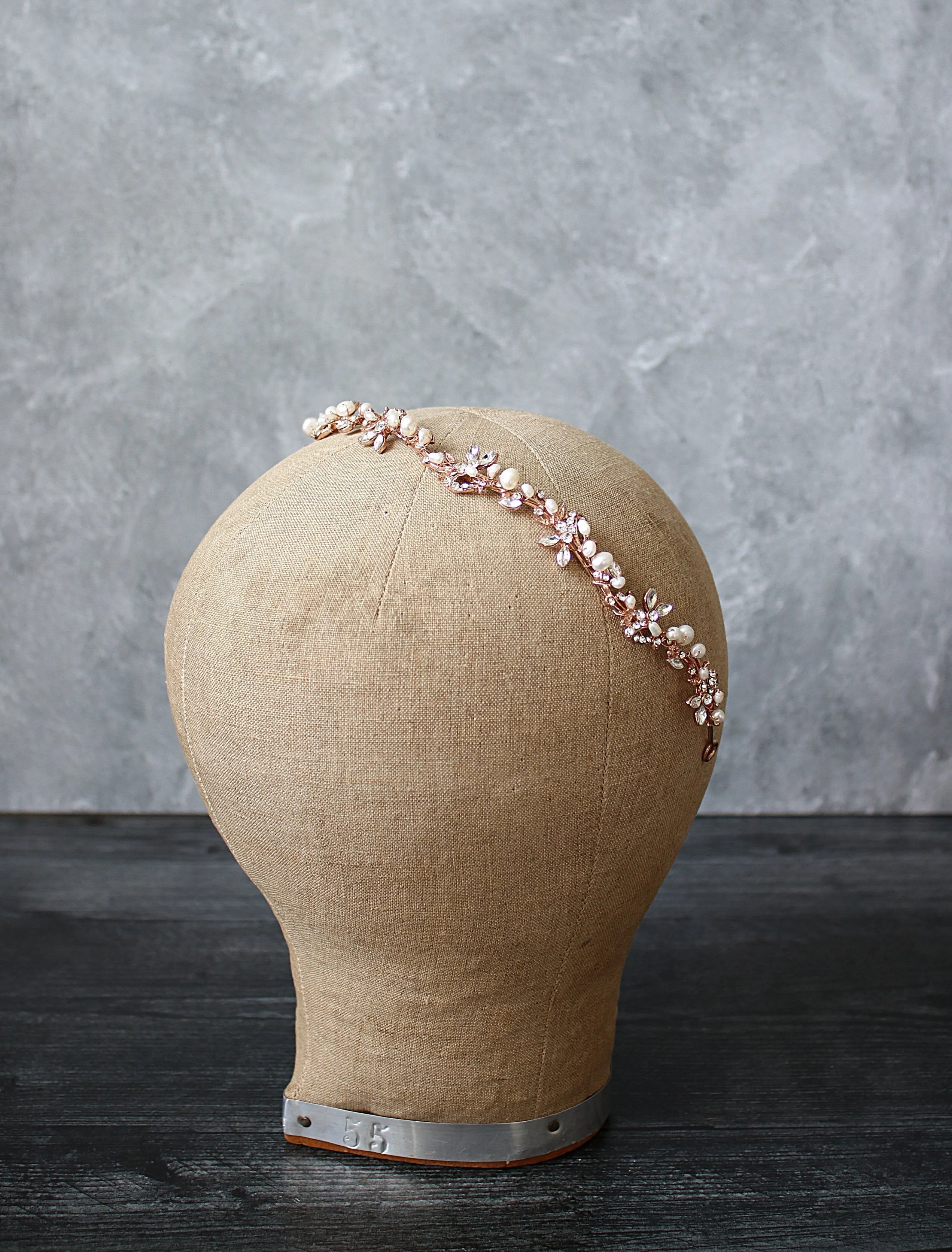 ABIGAIL Rose Gold and Freshwater Pearl and Crystal Wedding Headband