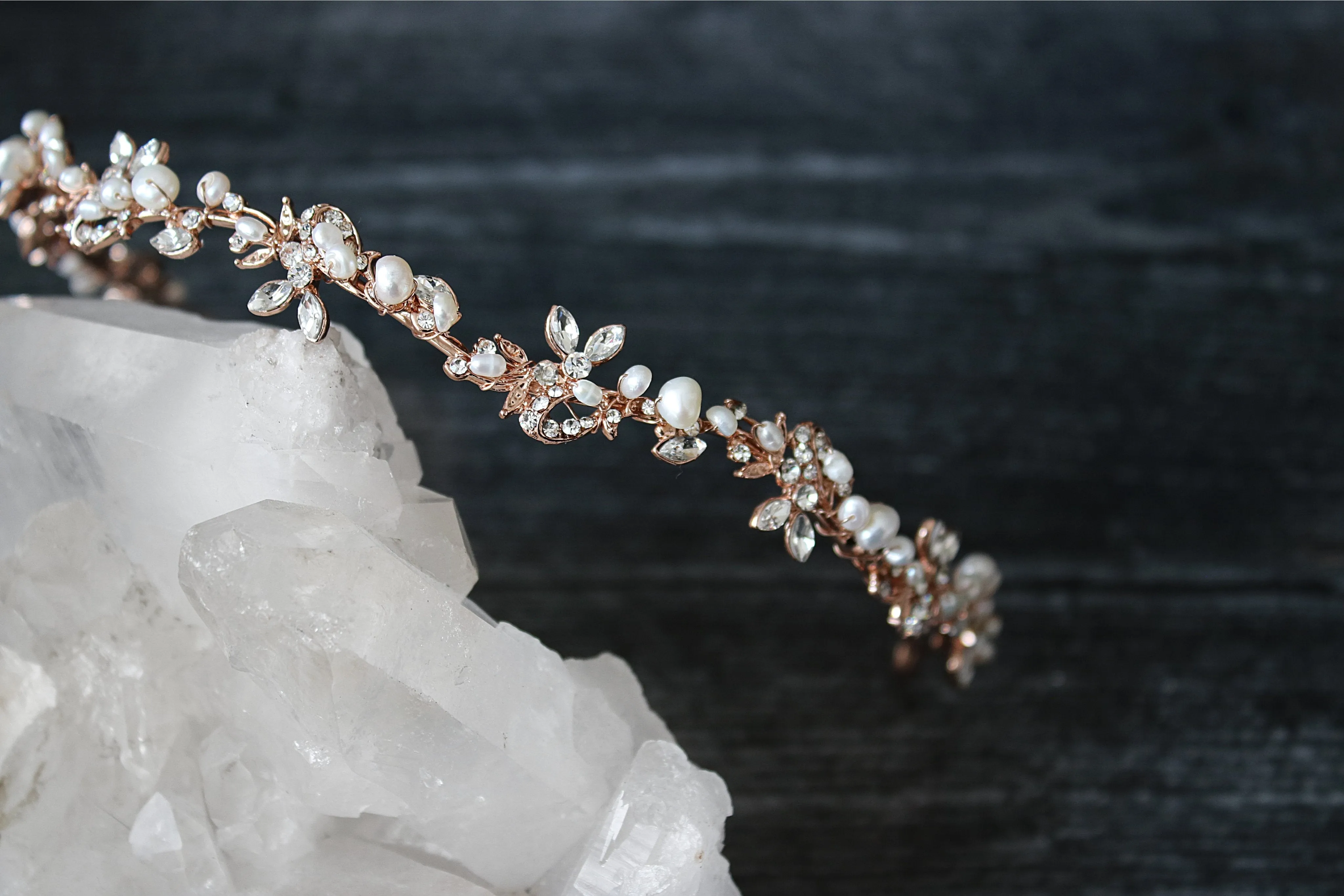 ABIGAIL Rose Gold and Freshwater Pearl and Crystal Wedding Headband