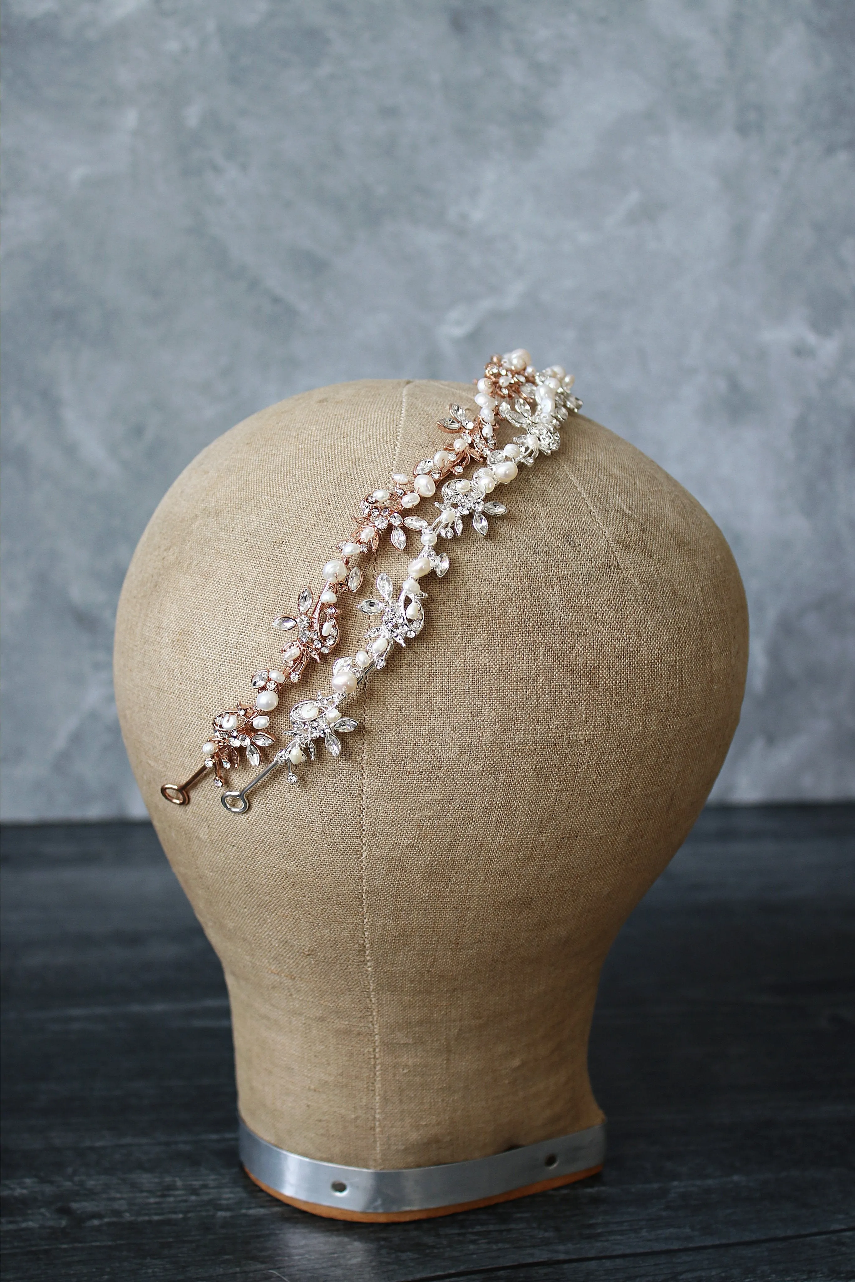 ABIGAIL Rose Gold and Freshwater Pearl and Crystal Wedding Headband