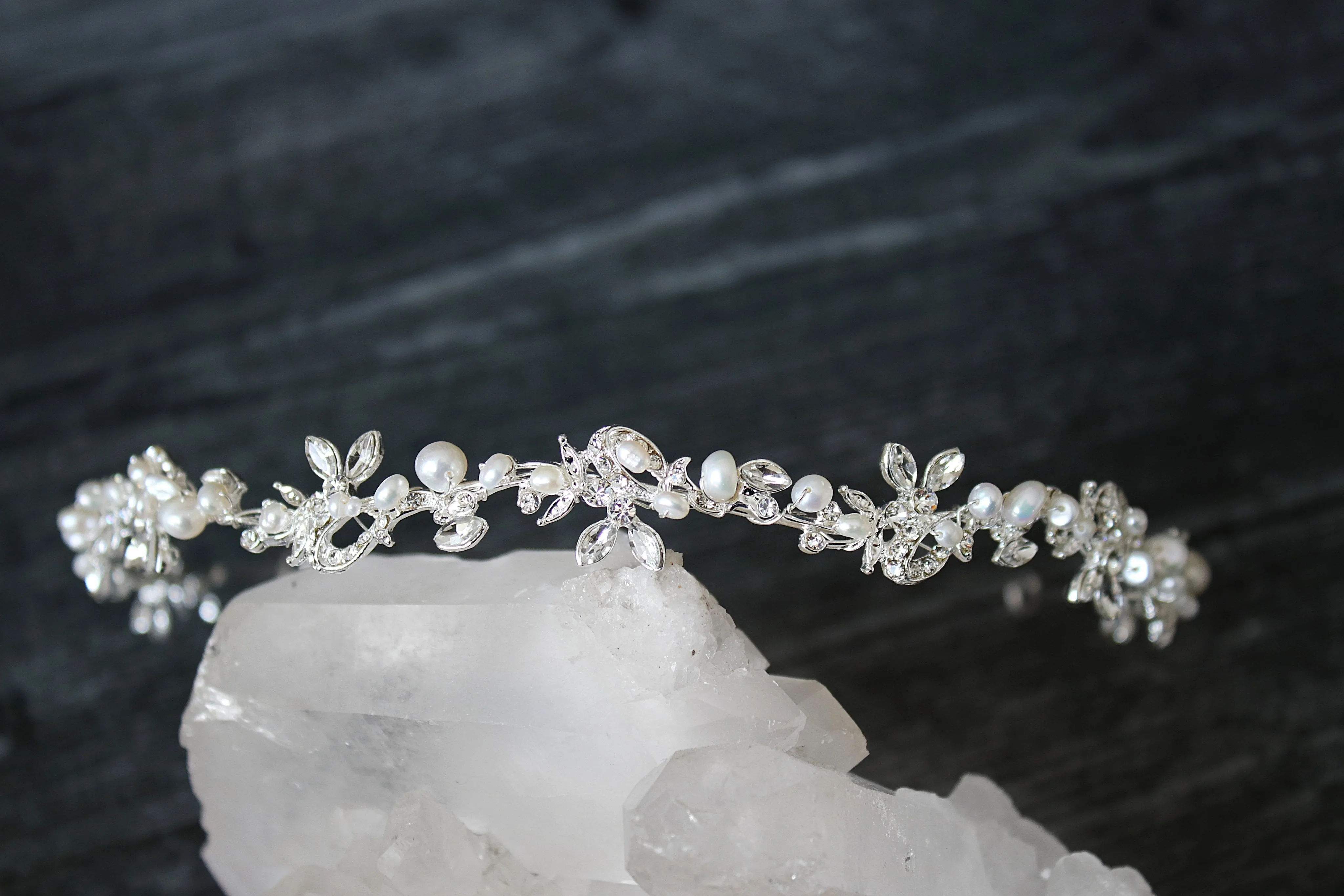 ABIGAIL Rose Gold and Freshwater Pearl and Crystal Wedding Headband