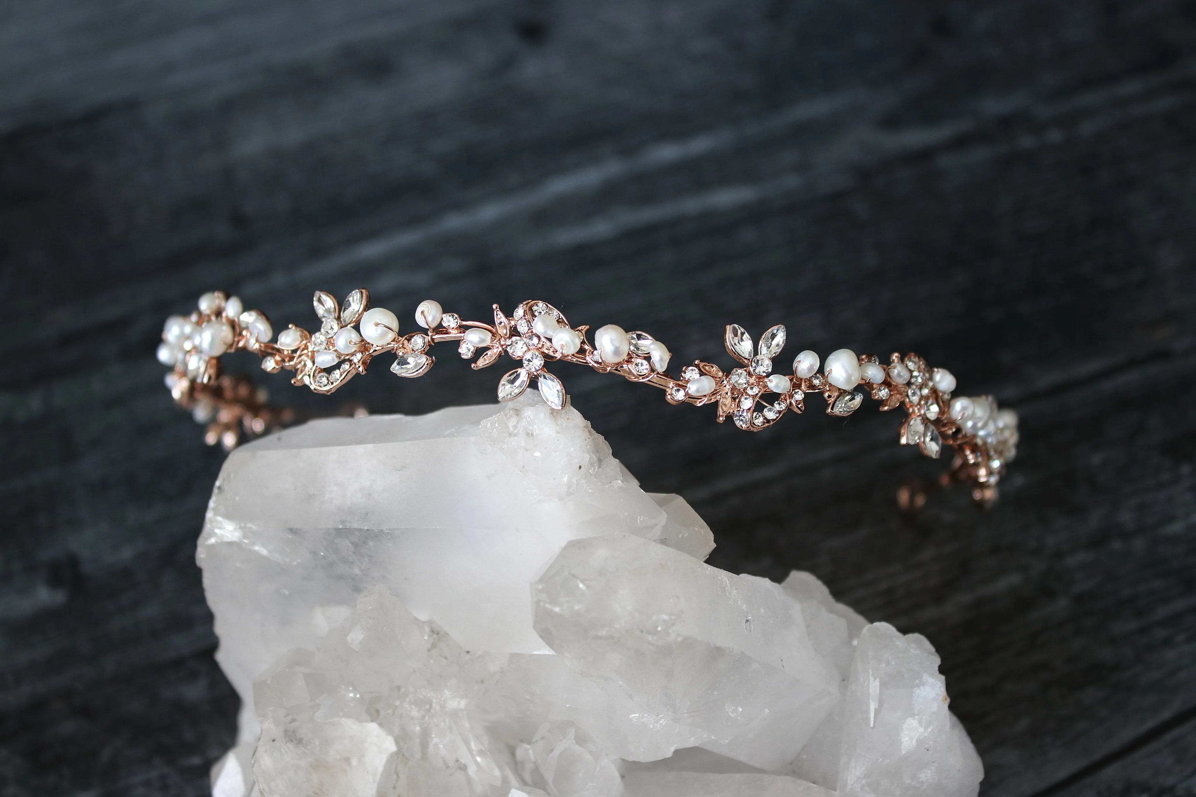 ABIGAIL Rose Gold and Freshwater Pearl and Crystal Wedding Headband