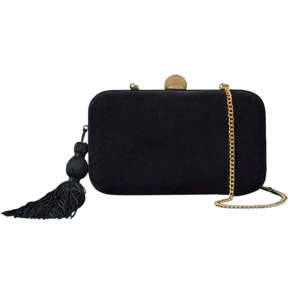 Accessorize London Women's Black Velvet Hardcase Clutch