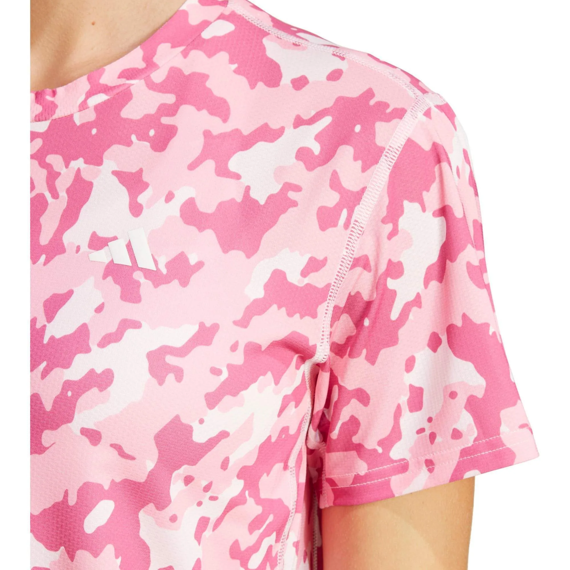 adidas Own The Run Camo Short Sleeve Womens Running Top - Pink