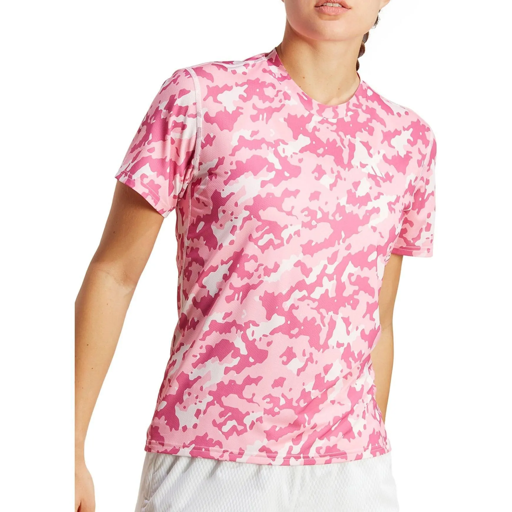 adidas Own The Run Camo Short Sleeve Womens Running Top - Pink