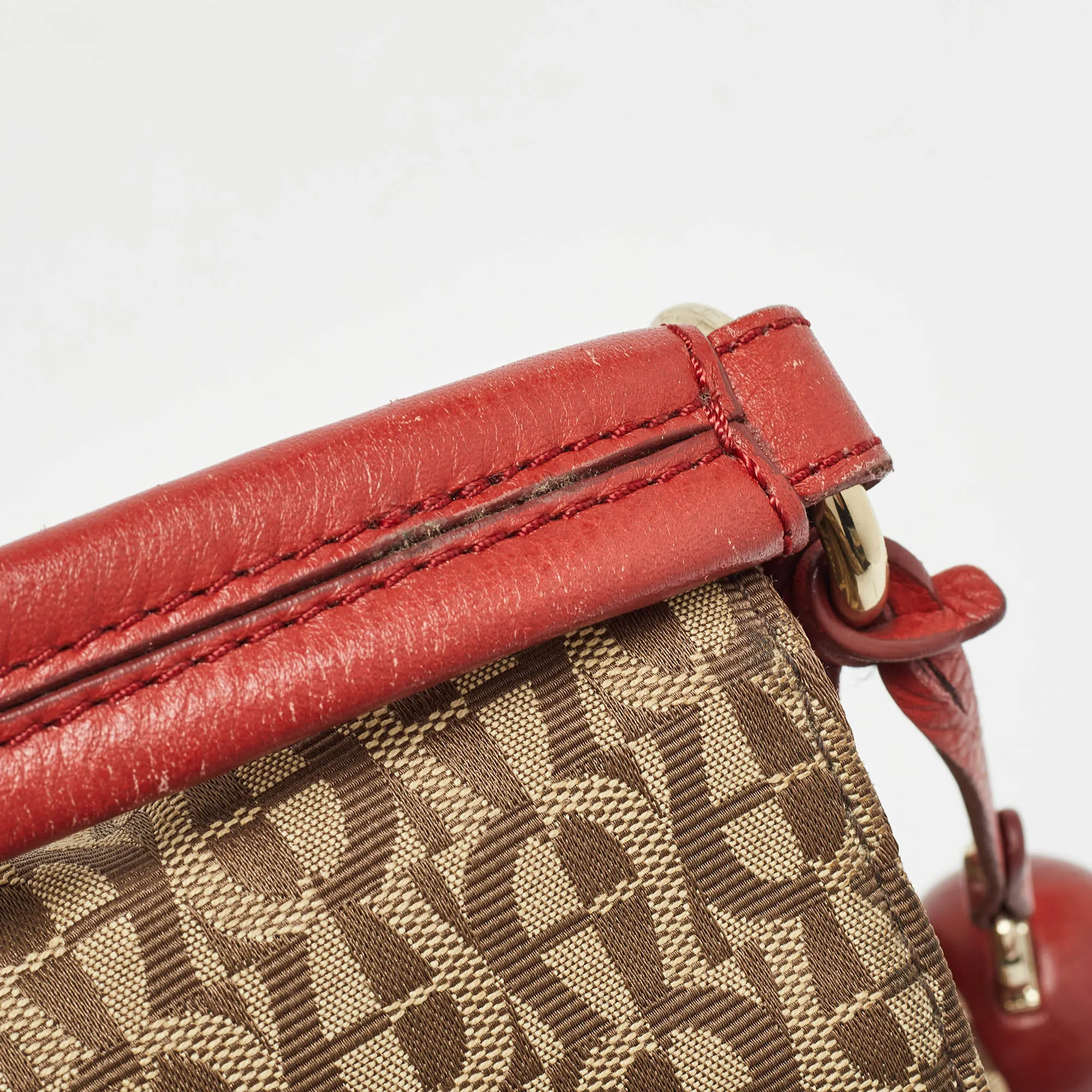 AIGNER Beige/Red Signature Canvas and Leather Logo Flap Shoulder Bag