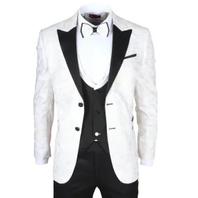 AK-29 - Men's 3 Piece White Paisley Wedding Suit