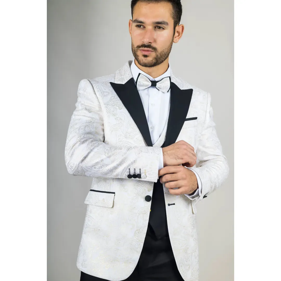 AK-29 - Men's 3 Piece White Paisley Wedding Suit