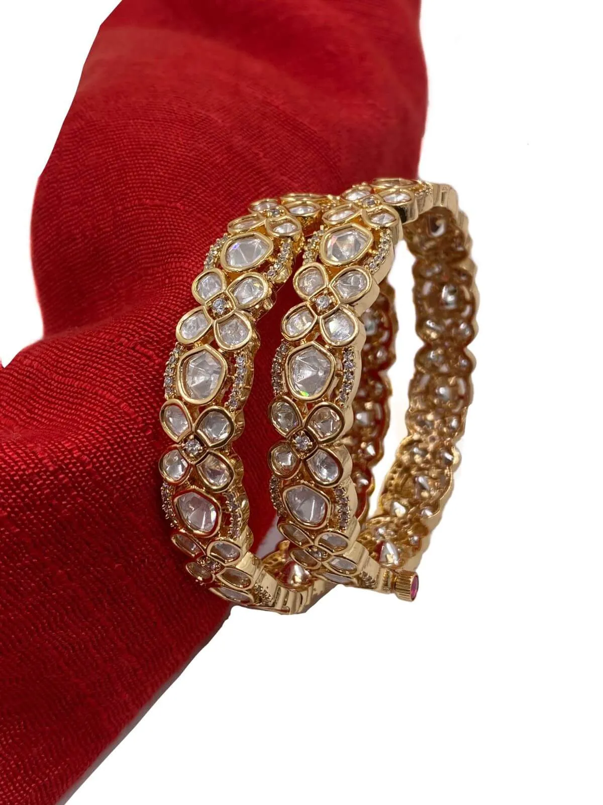 Alvina Floral Design Uncut Kundan Polki Bangles | Women's Bangles