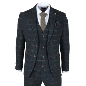 Archer - Men's Navy Checked Herringbone Tweed 3 Piece Suit