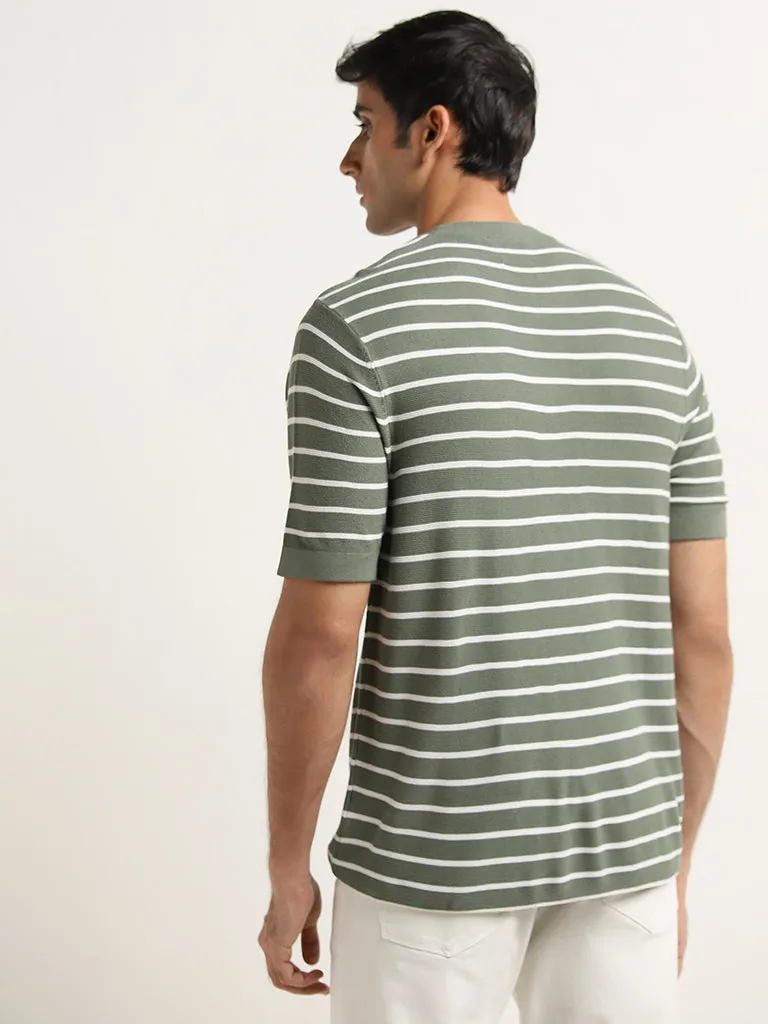 Ascot Dark Sage Striped Relaxed-Fit T-Shirt