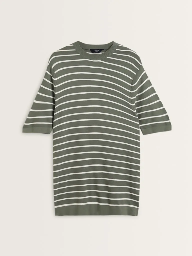 Ascot Dark Sage Striped Relaxed-Fit T-Shirt