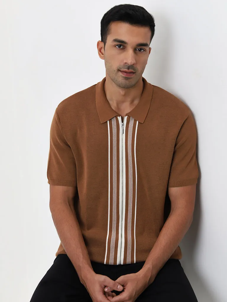 Ascot Tan Striped Relaxed Fit T-Shirt