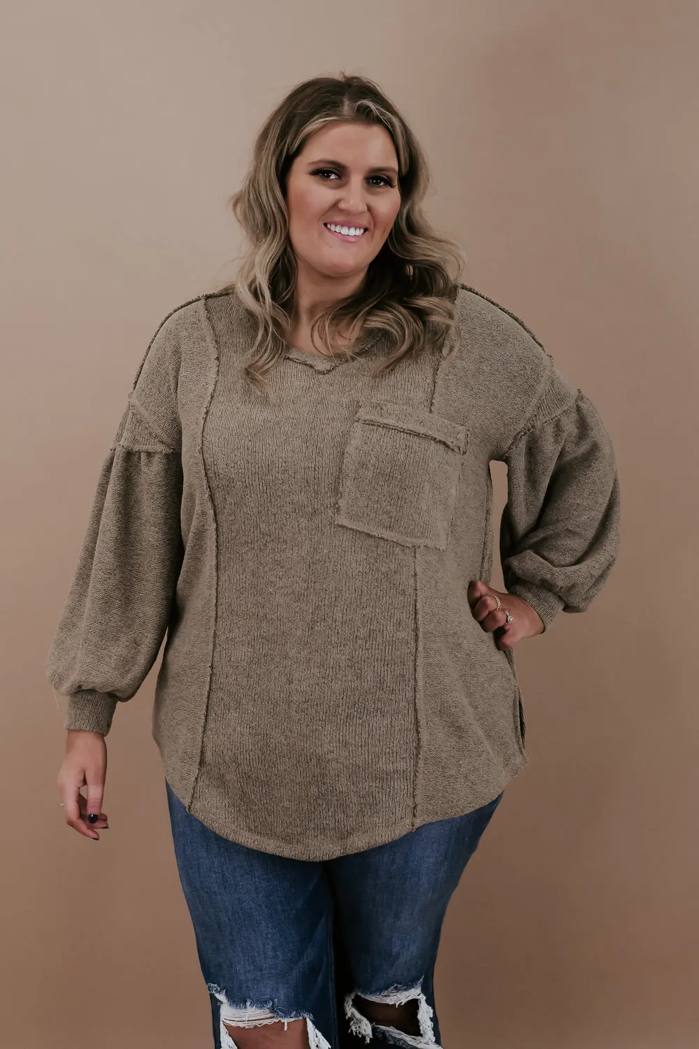 Be You Puff Sleeve Knit Top, Mocha