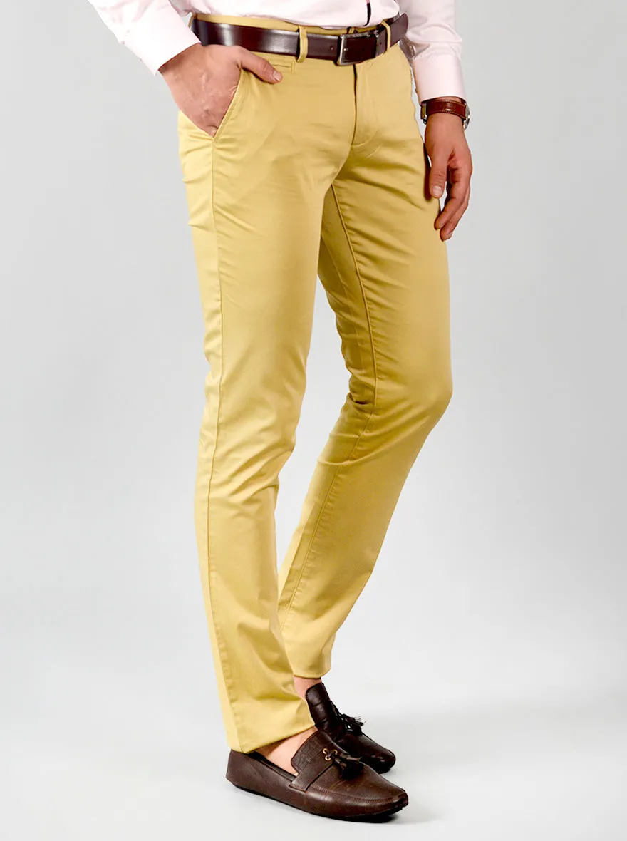 Beige Solid Slim Fit Chinos | JadeBlue