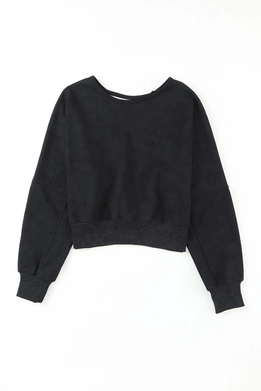 Black Acid Wash V-shape Open Back Sweatshirt