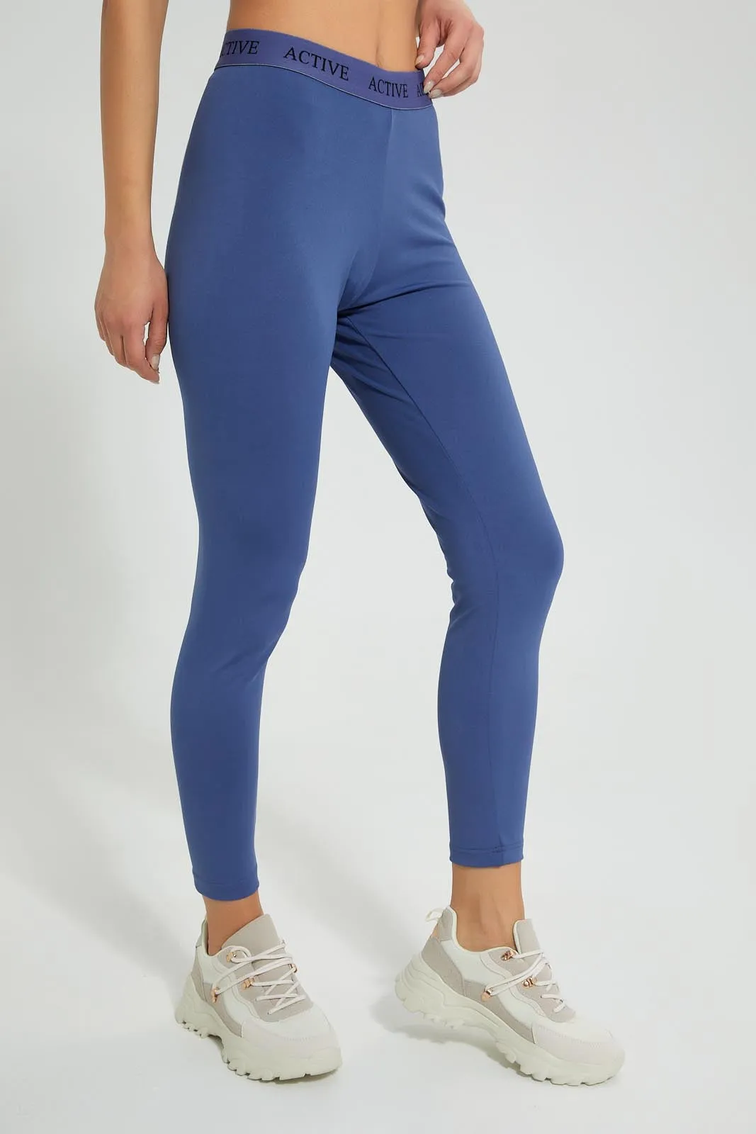 Blue Ribbed Active Leggings