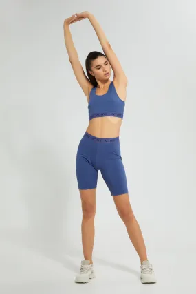 Blue Ribbed Short Leggings