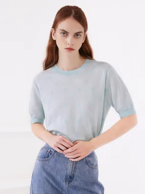 Blue Round Neck Jacquard Sweater