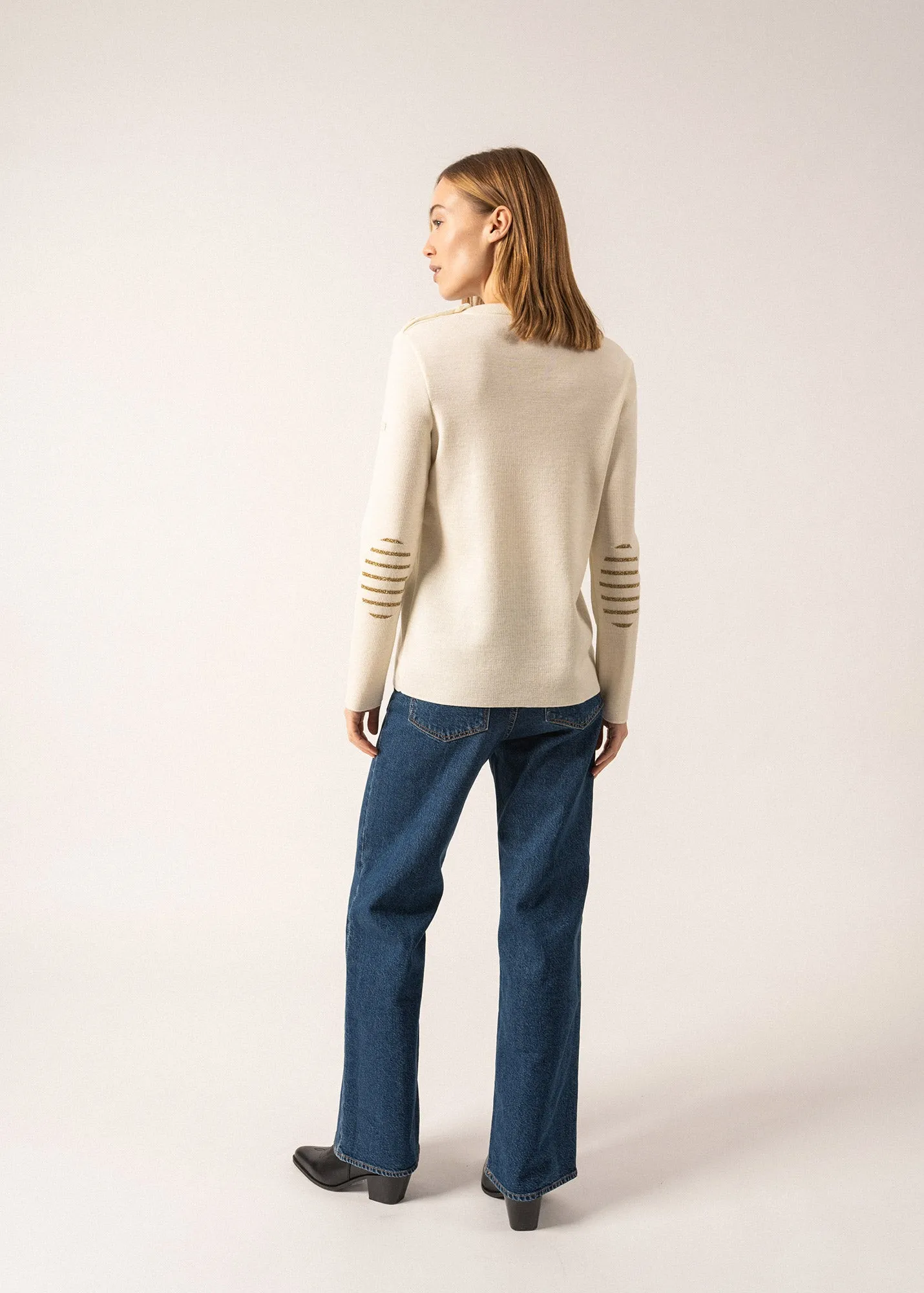 BREGANCON - Breton Sweater with Jacquard Elbow Patch for Women (IVORY )