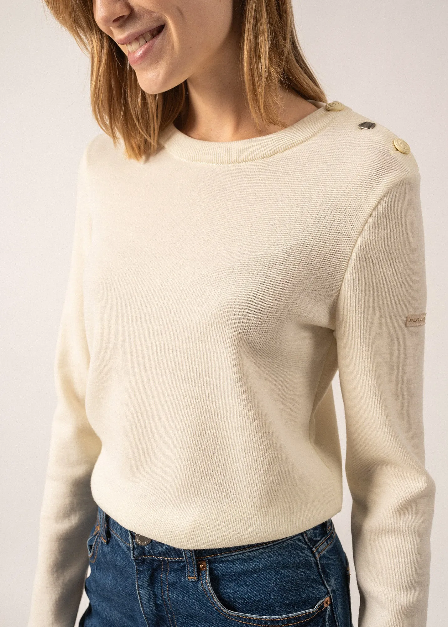 BREGANCON - Breton Sweater with Jacquard Elbow Patch for Women (IVORY )