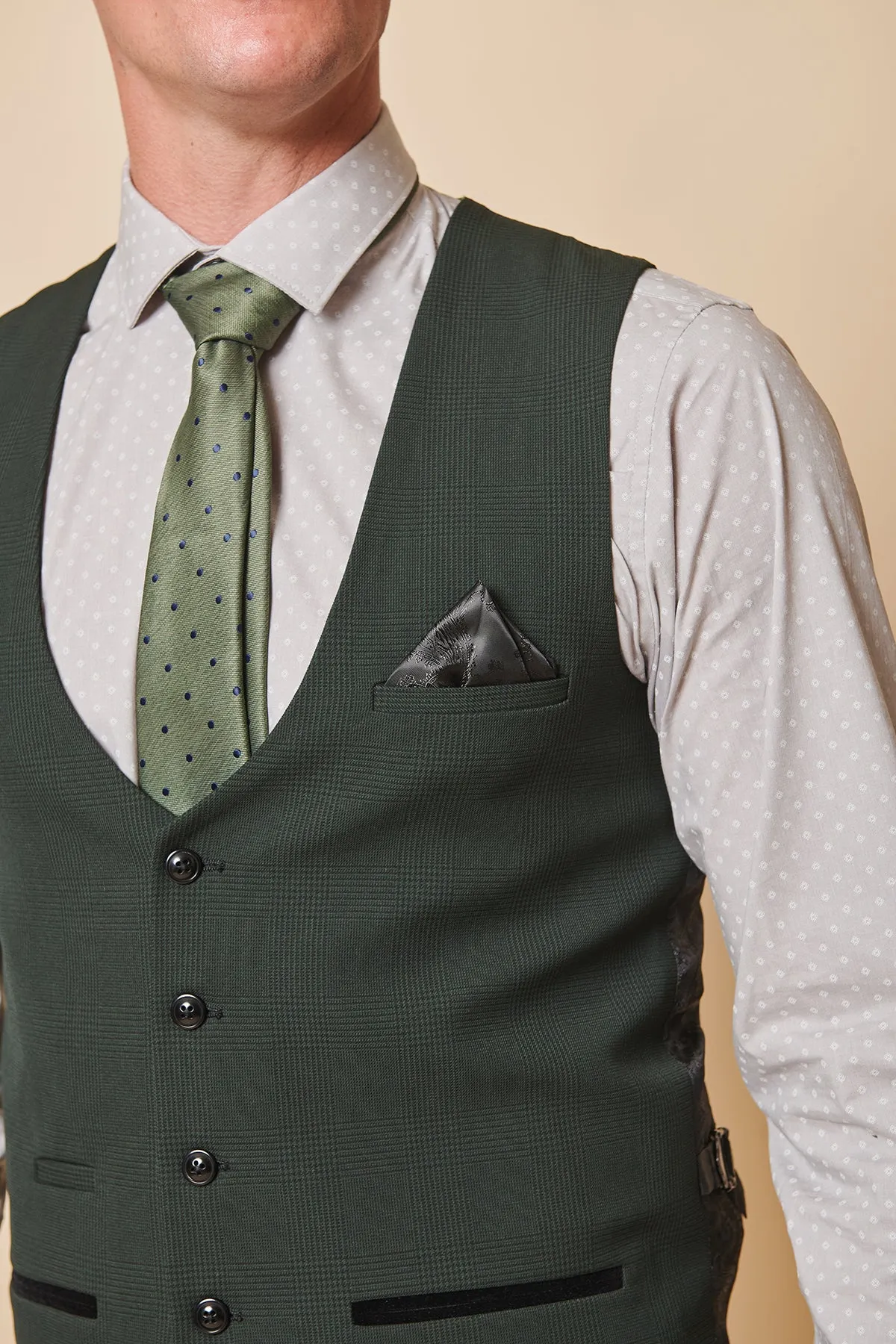 BROMLEY - Olive Green Check Three Piece Suit