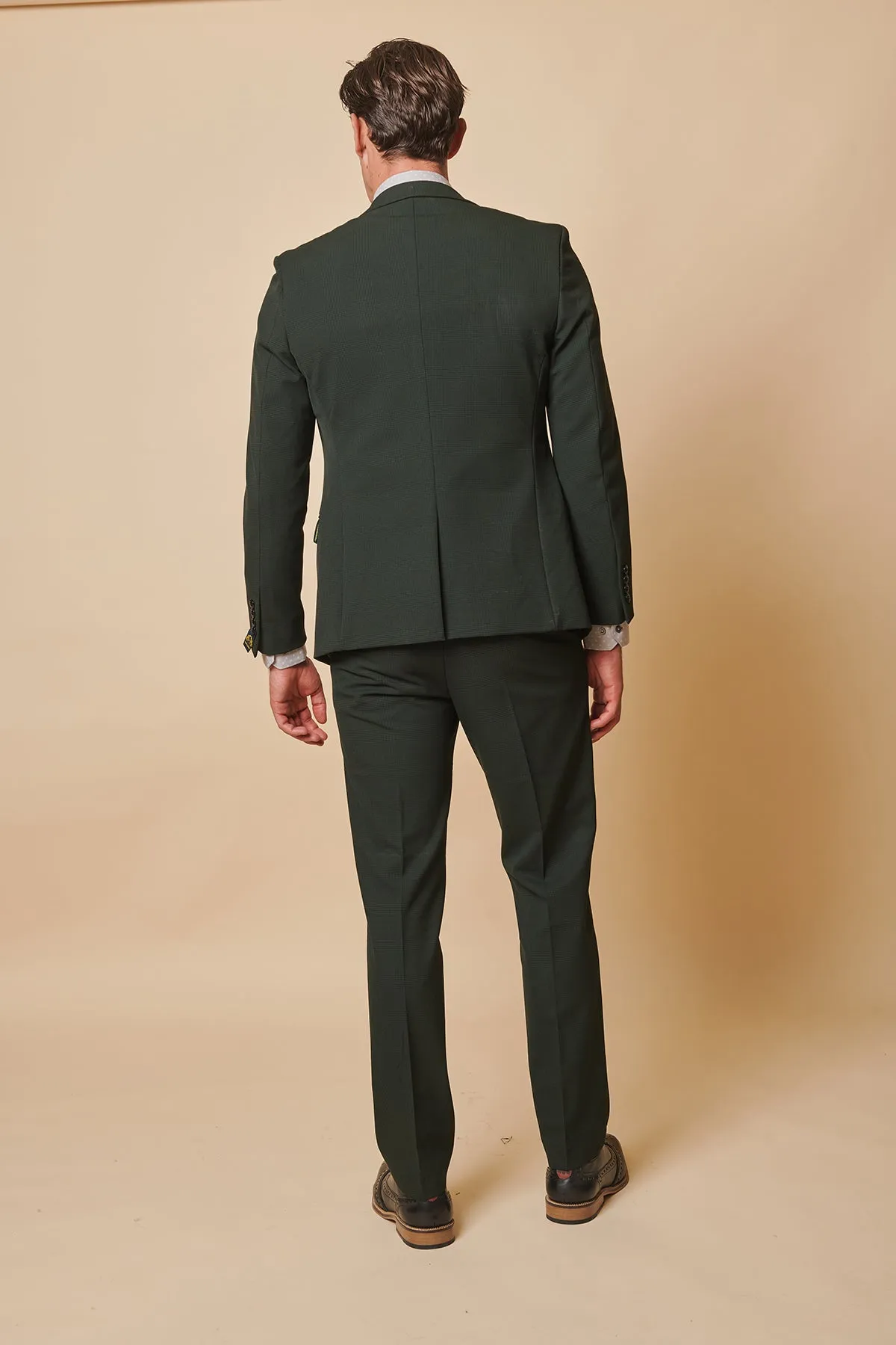 BROMLEY - Olive Green Check Three Piece Suit