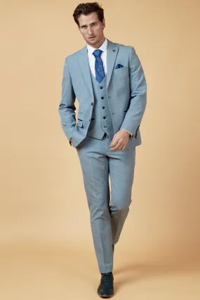 BROMLEY - Sky Blue Check Three Piece Suit