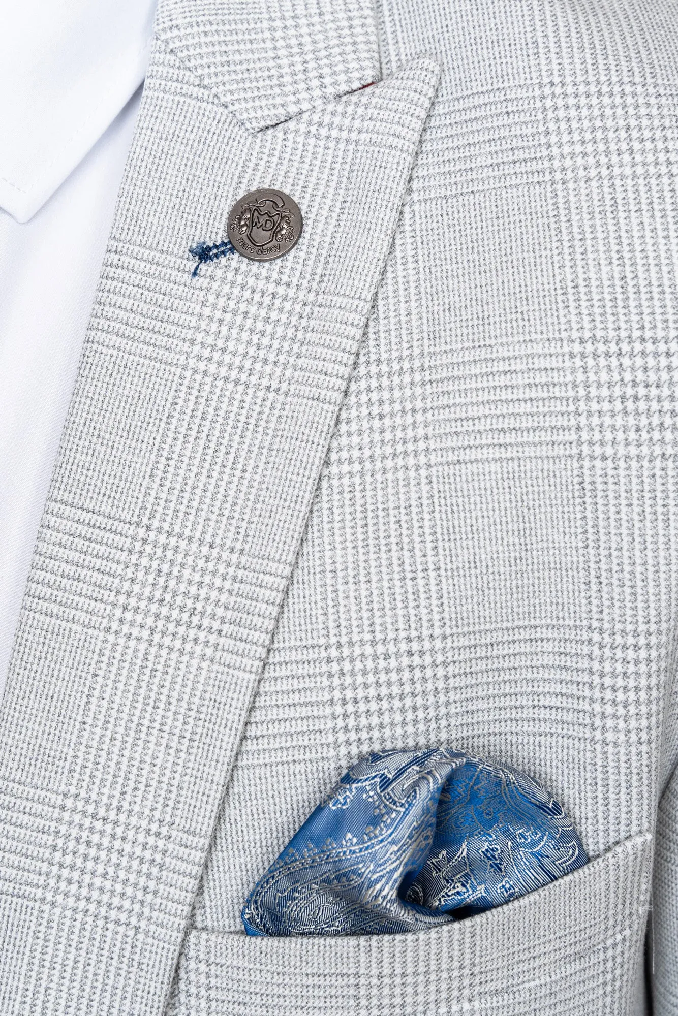 BROMLEY - Stone Check Suit with Kelvin Sky Waistcoat