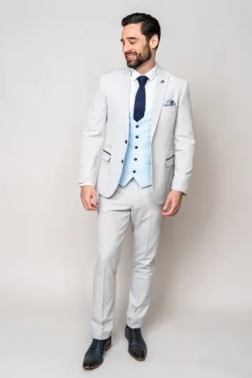 BROMLEY - Stone Check Suit with Kelvin Sky Waistcoat