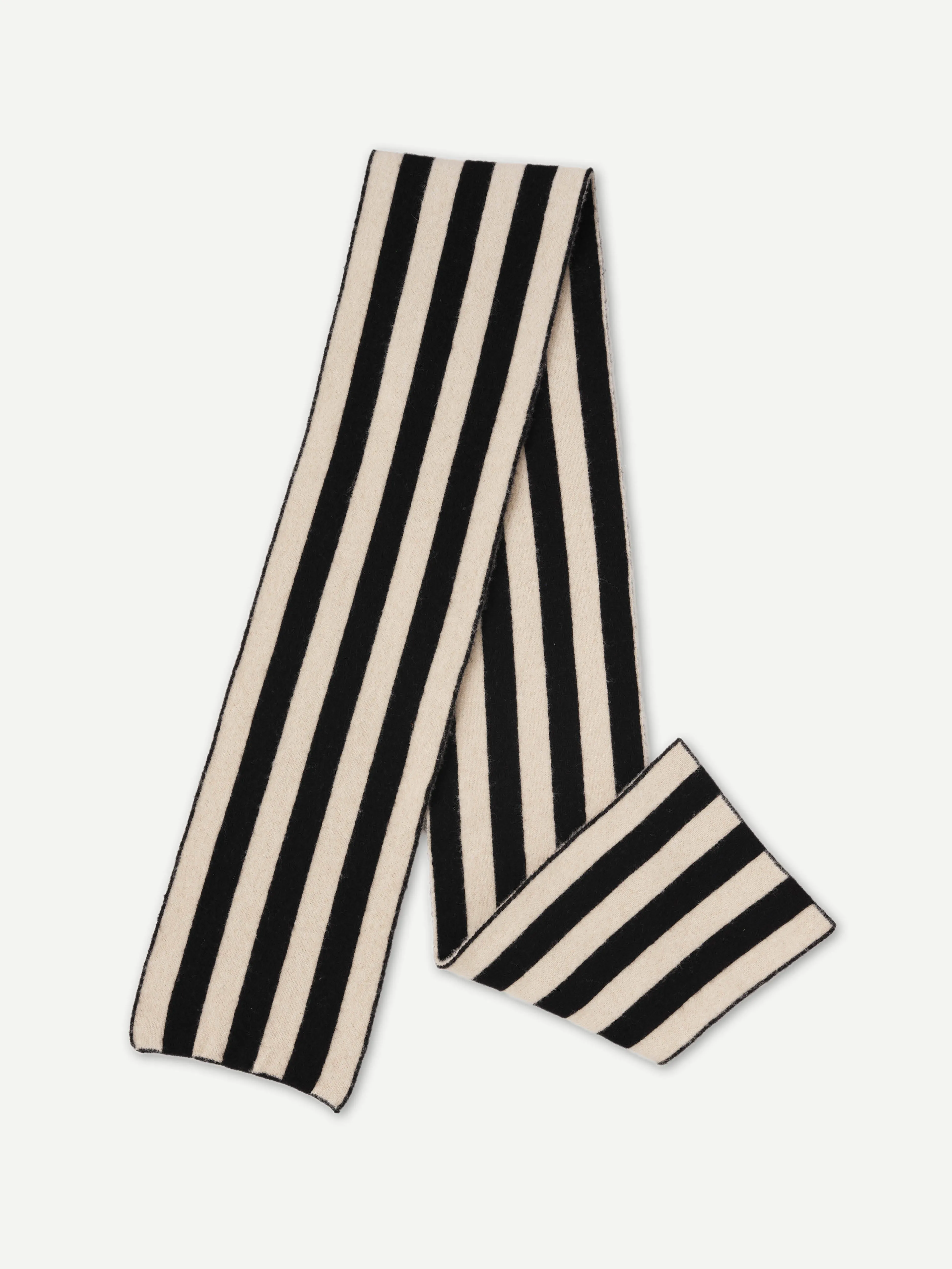 BRUSHED VERTICAL STRIPE SCARF BLACK & OATMEAL