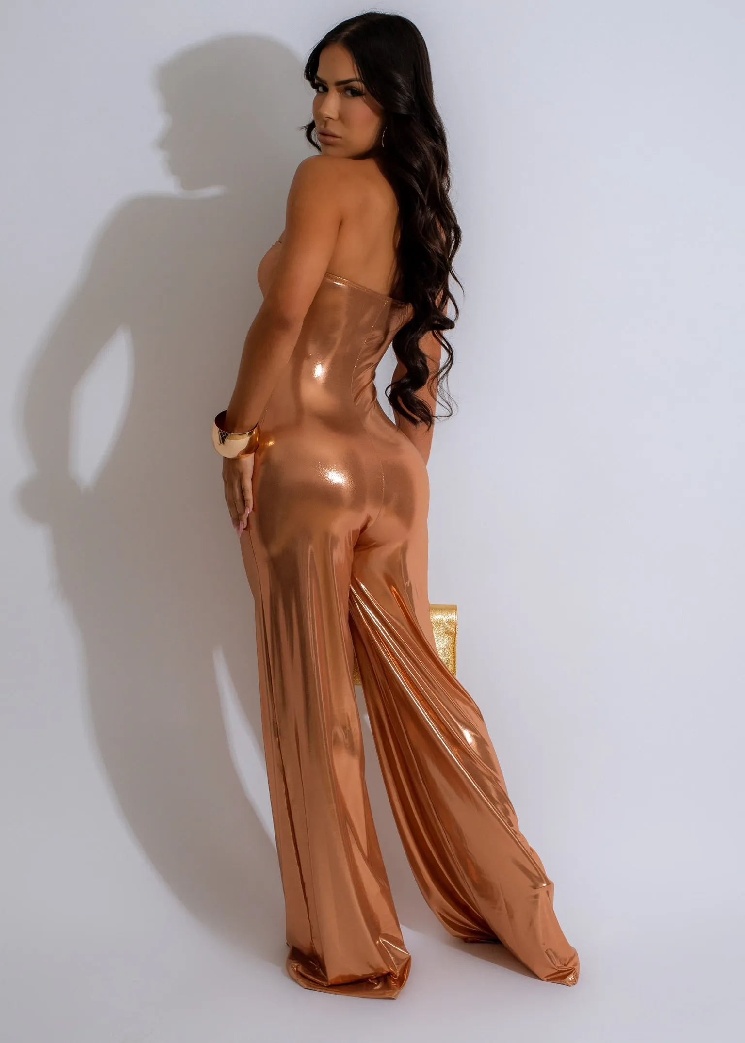 Call It Even Metallic Jumpsuit Gold