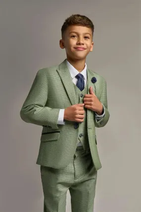 Caridi - Boys 3 Piece Sage Check Tweed Suit