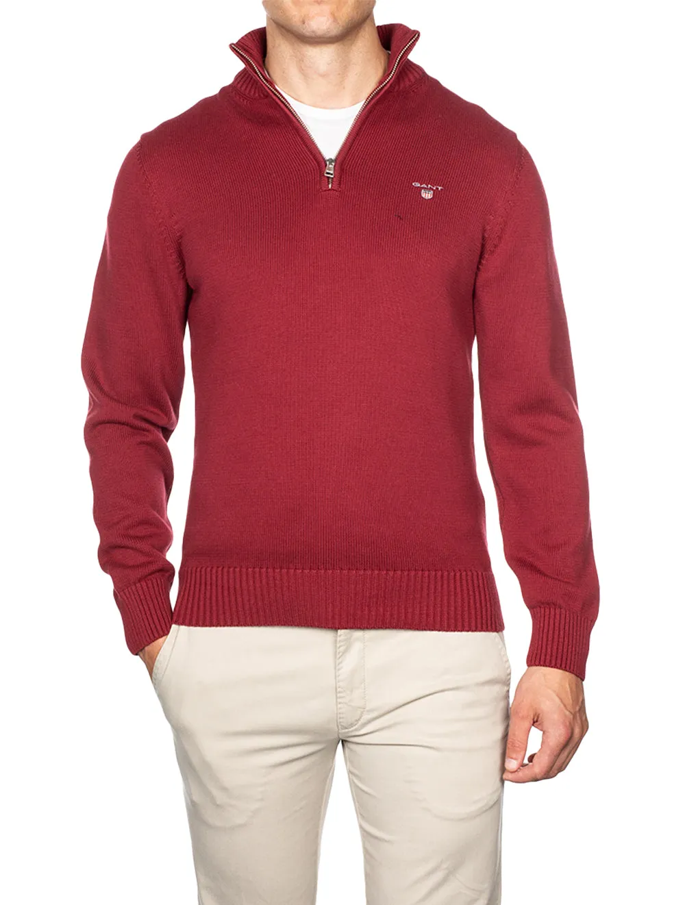 Casual Cotton Half-Zip Sweater Cabernet Red