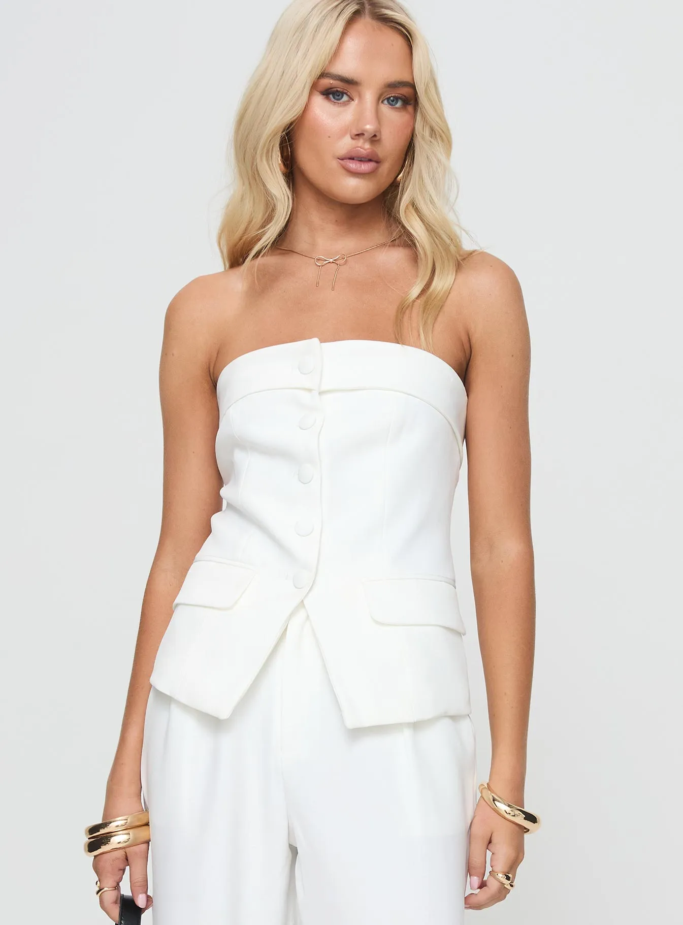 Change It Up Strapless Top White