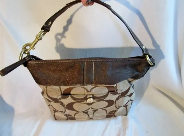 COACH 11957 SIGNATURE HAMPTON Jacquard HOBO SHOULDER BAG BROWN Canvas Leather