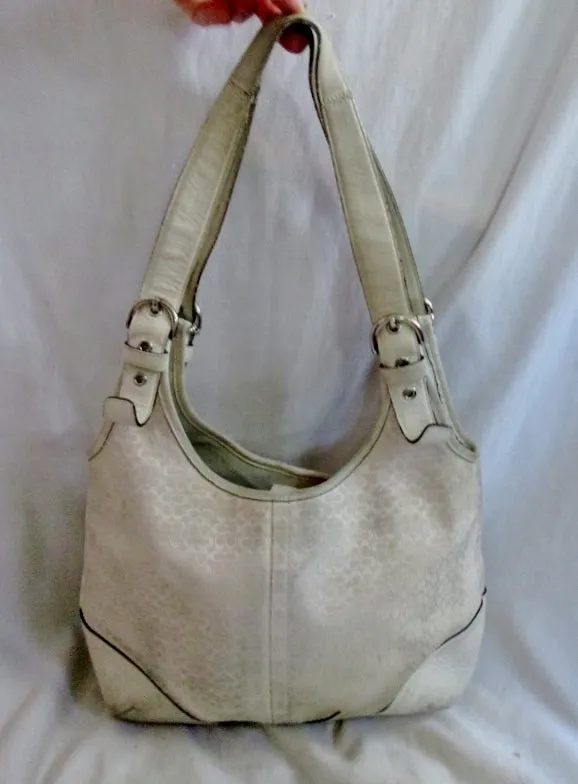 COACH 6800 SIGNATURE C Canvas Leather Hobo Handbag Satchel Purse WHITE M