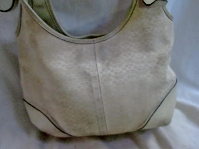 COACH 6800 SIGNATURE C Canvas Leather Hobo Handbag Satchel Purse WHITE M