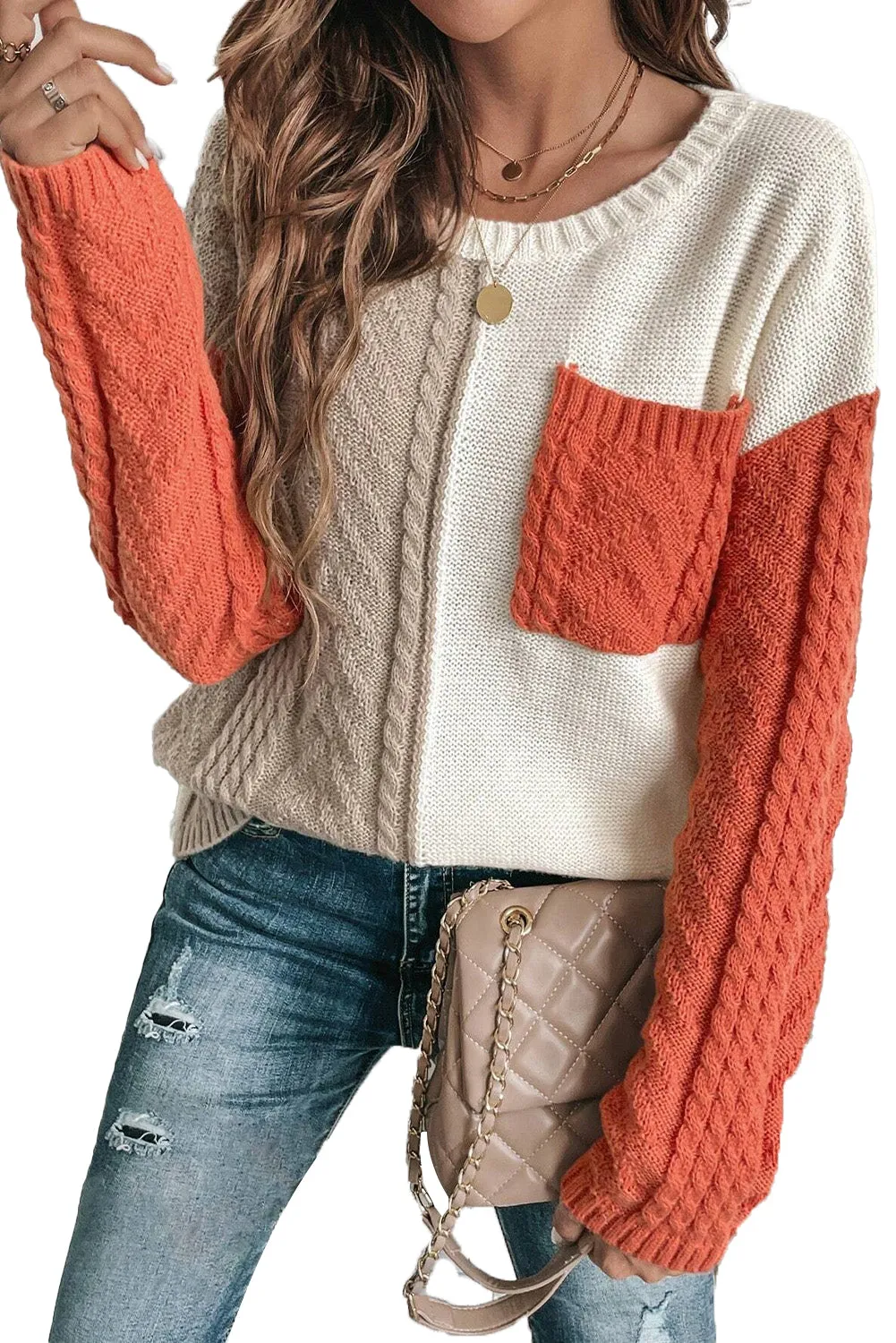 Colorblock Patchwork Drop Shoulder Sweater