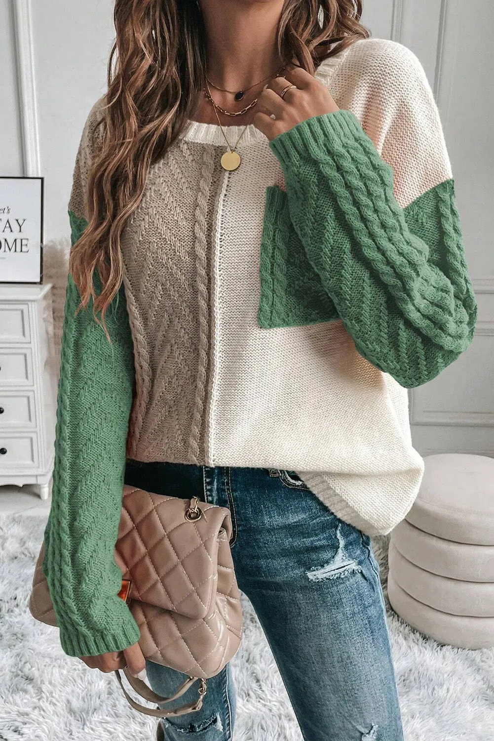 Colorblock Patchwork Drop Shoulder Sweater