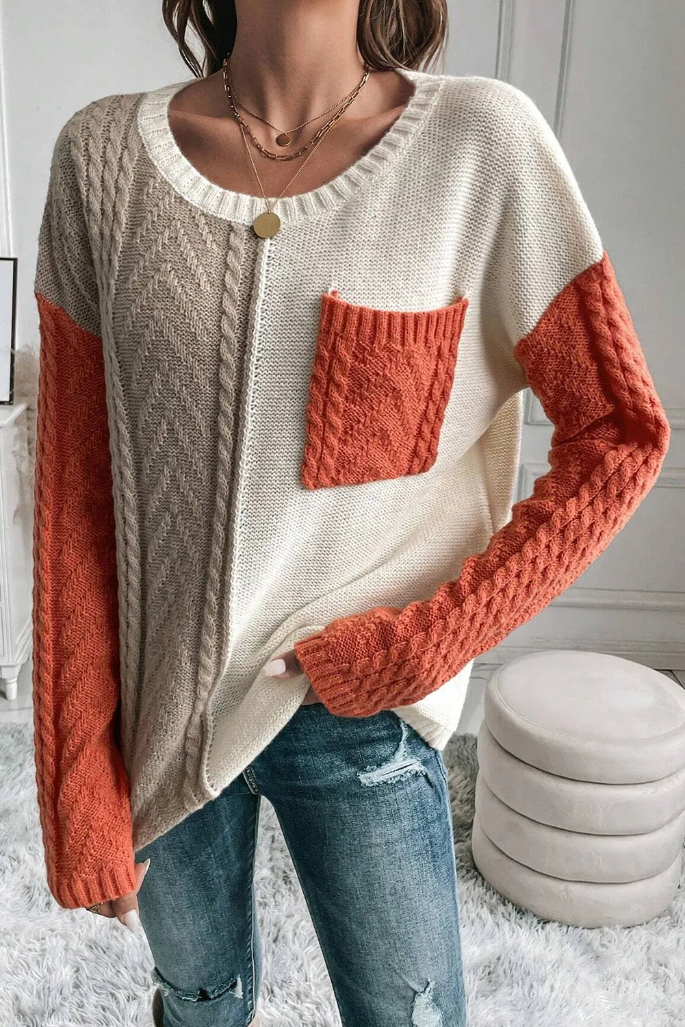 Colorblock Patchwork Drop Shoulder Sweater