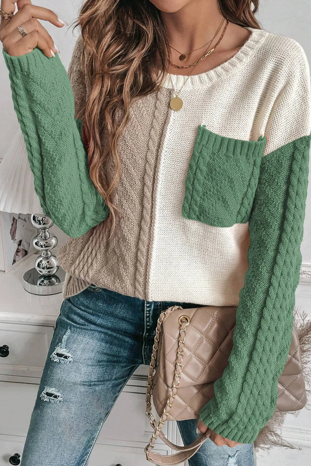 Colorblock Patchwork Drop Shoulder Sweater