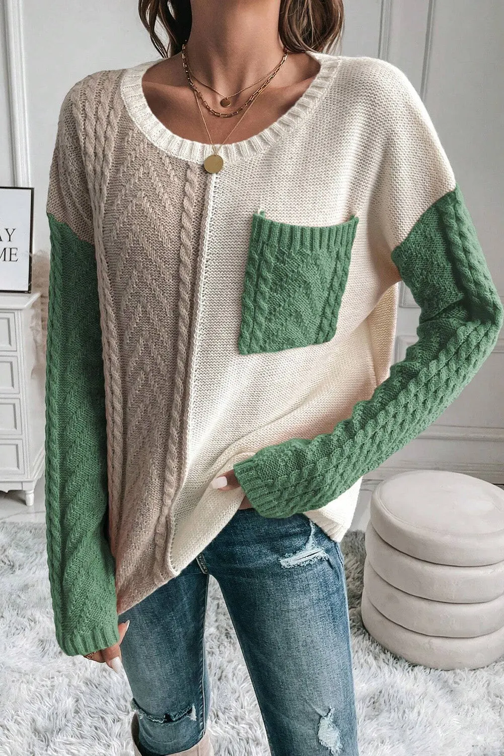 Colorblock Patchwork Drop Shoulder Sweater