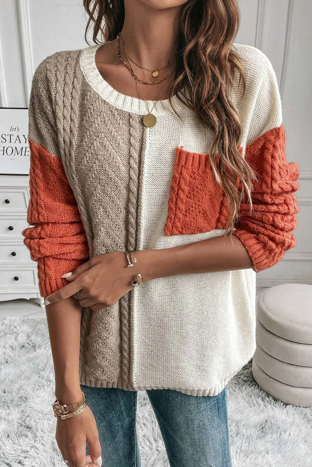 Colorblock Patchwork Drop Shoulder Sweater