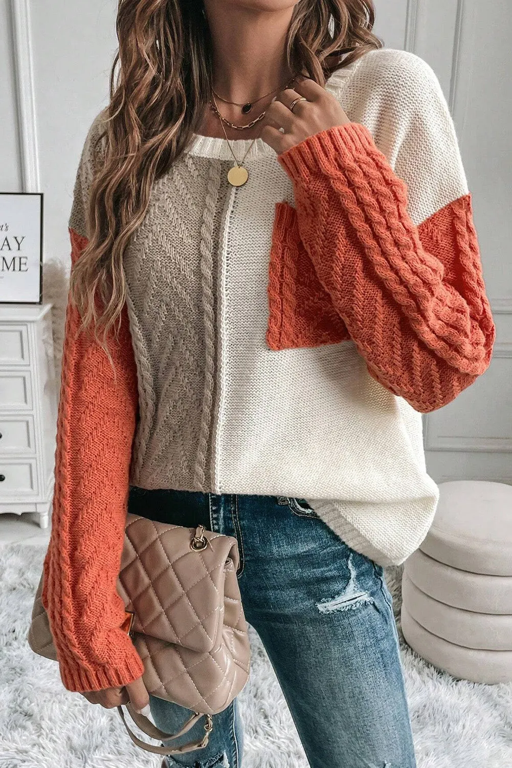 Colorblock Patchwork Drop Shoulder Sweater